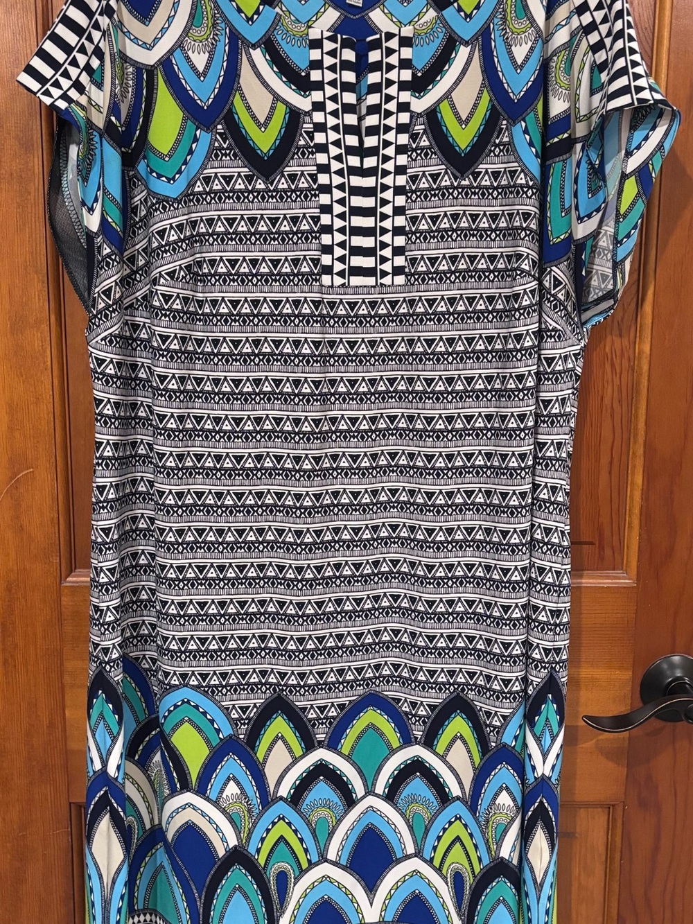 Printed Dress in Blue, Lime & Black